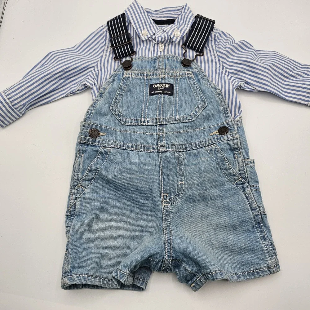 Vintage OshKosh Vestbak Shortalls & Shirt Set 6-9M